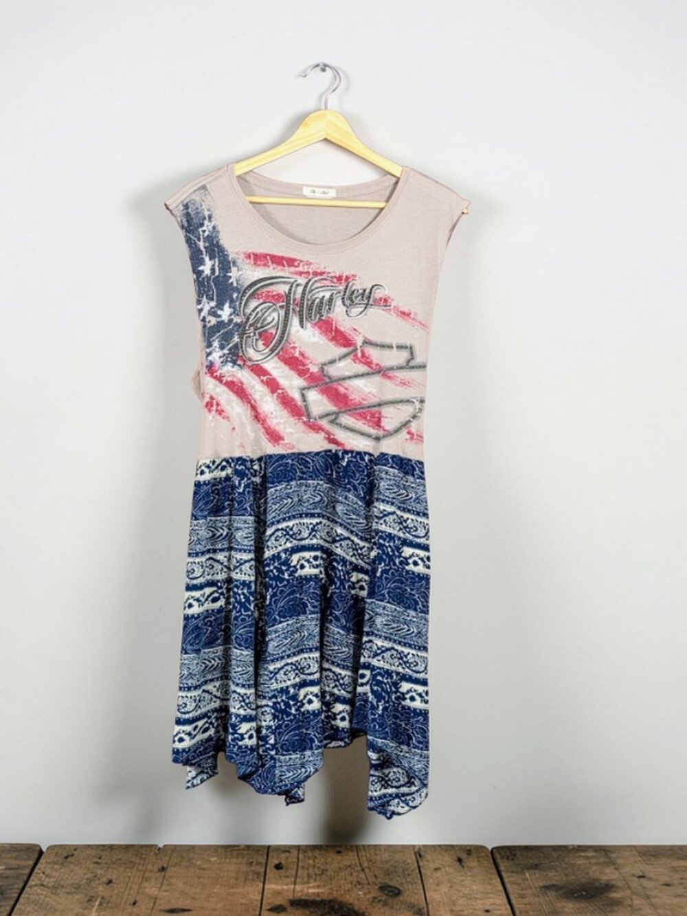 Upcycled Harley Davidson Sleeveless Biker Tee Dress 2X